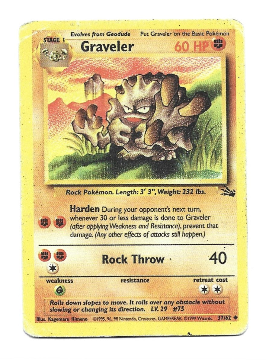 Graveler 37/62 Uncommon Pokemon Fossil - MP - Vintage