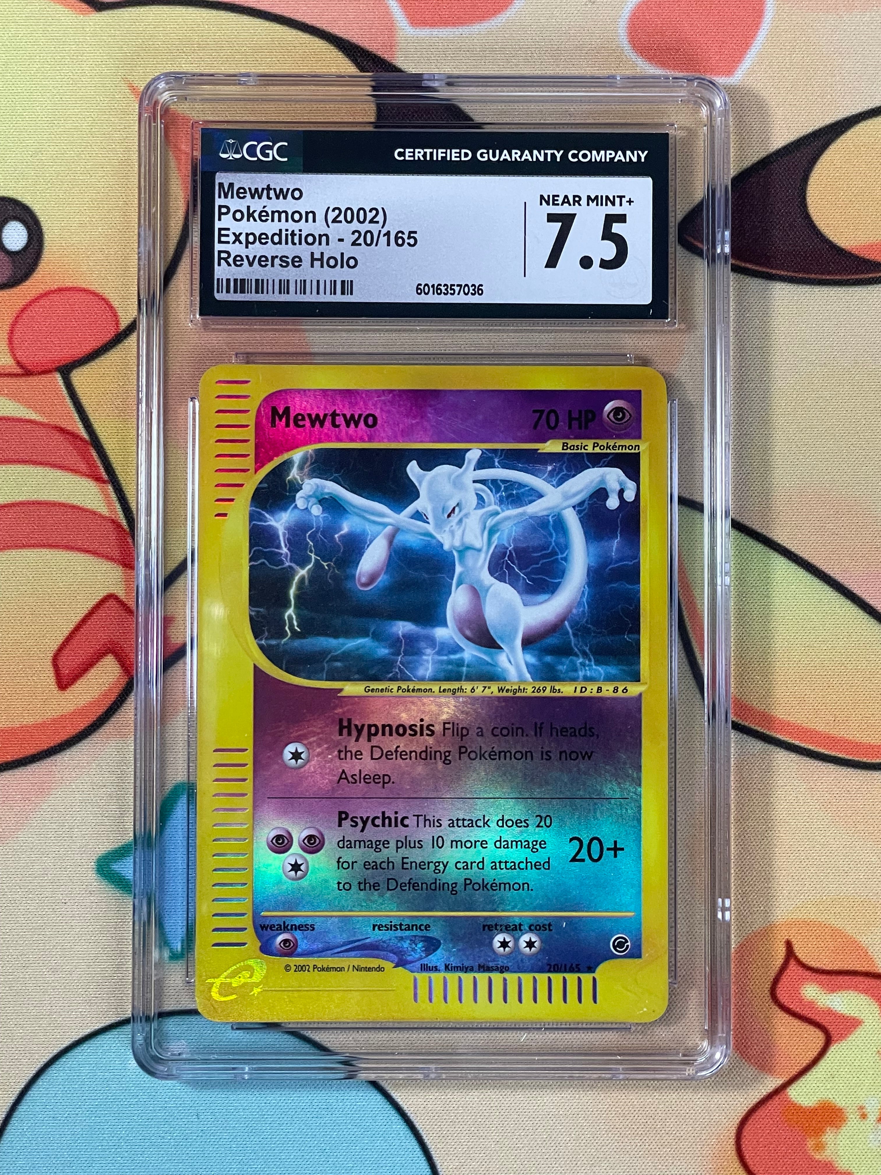 holographic mewtwo card 2002 Pokemon Expedition Set #20/165 Mewtwo Holo PSA 7