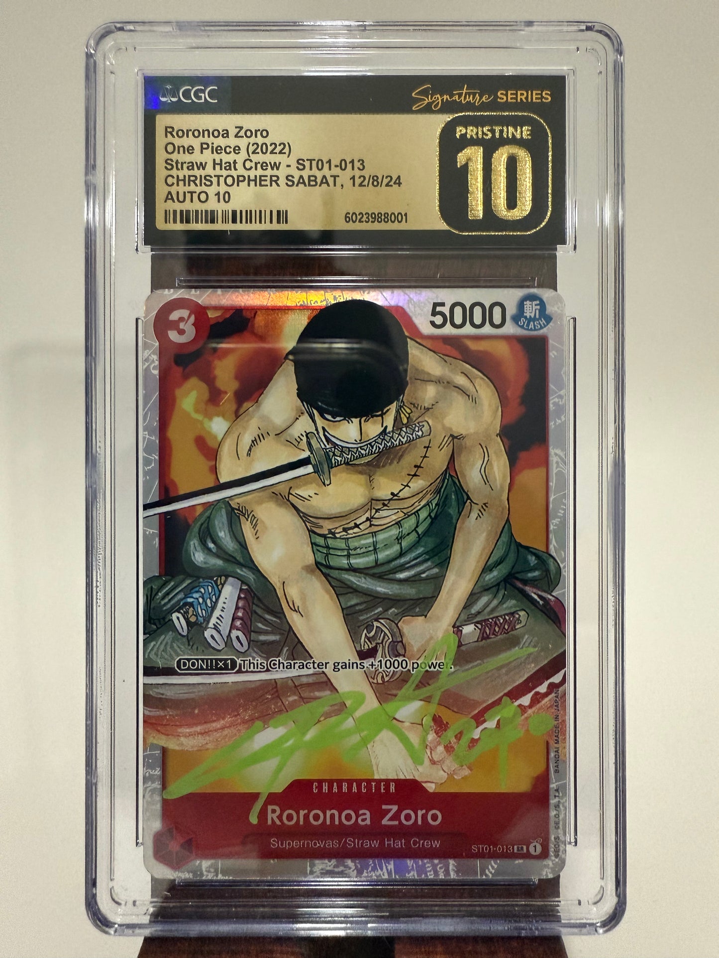 One Piece TCG: Roronoa Zoro : Straw Hat Crew - ST01-013 CGC Signature Series Pristine 10