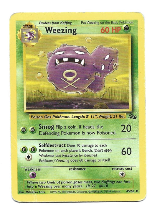 Weezing 45/62 Uncommon Fossil Set Pokemon Card - HP - Vintage