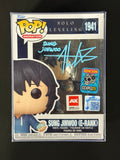 Funko Pop! vinyl figure packaging with autograph and certification stickers on a black background