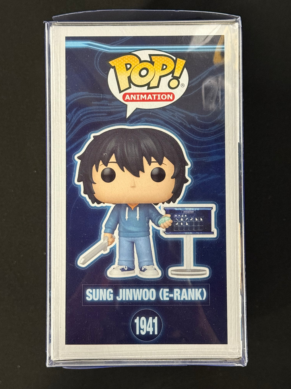 Pop! Animation figure packaging with character illustration and branding on a dark background