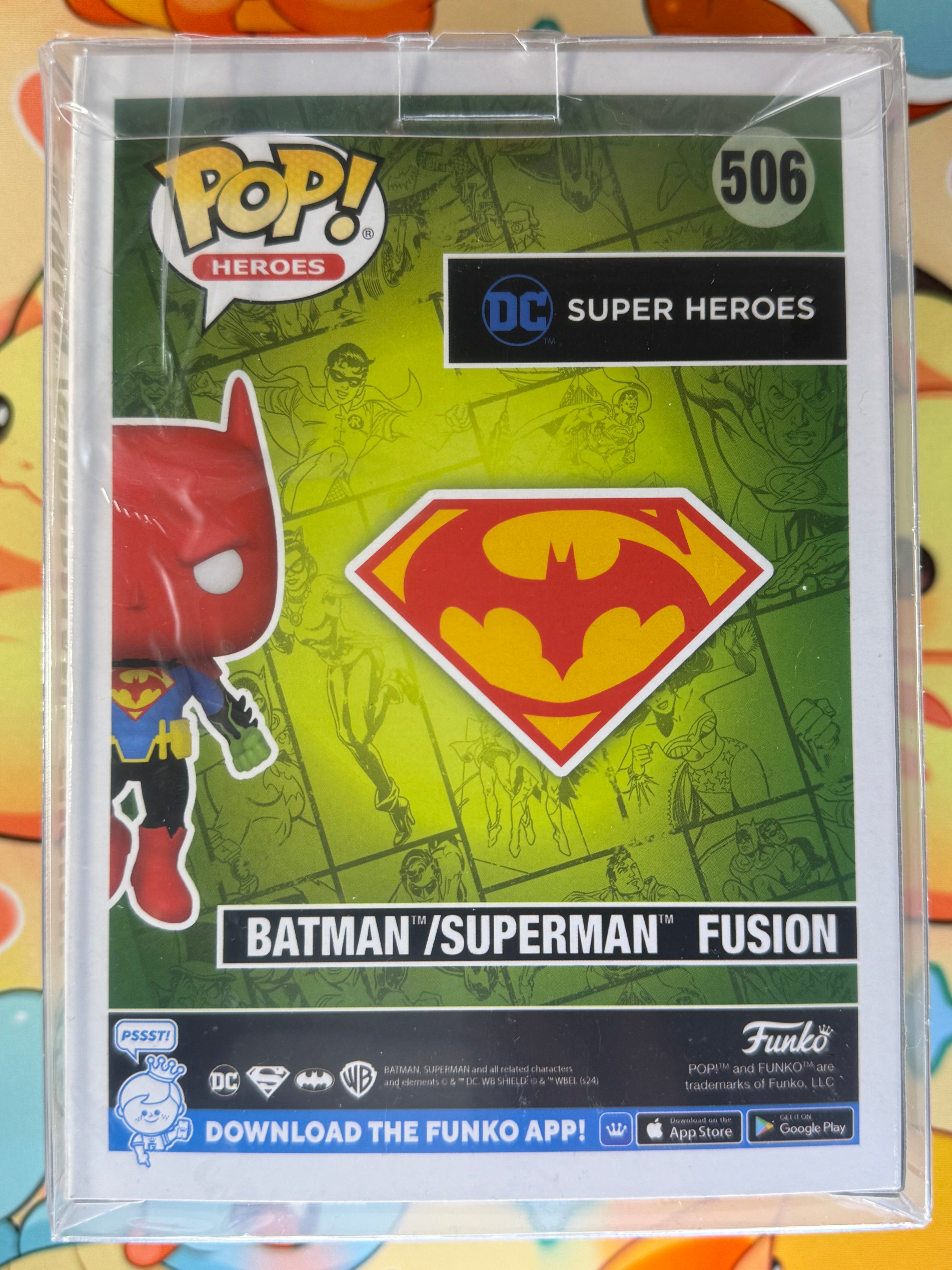 BATMAN/SUPERMAN FUSION 2024 SDCC EXCLUSIVE SHARED STICKER FUNKO POP FIGURE OFFICIAL CON STICKER - SIGNED BY DAN MORA IN RED