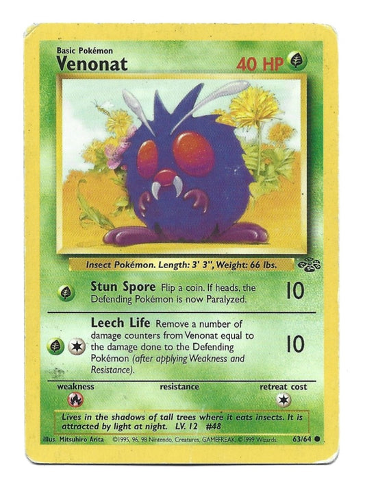 1999 POKEMON VENONAT #63/64 JUNGLE SET COMMON BASIC TRADING CARD TC - MP