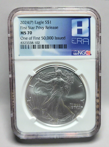 2024(P) US Silver Eagle $1 First Star Privy Silver Coin NGC MS70